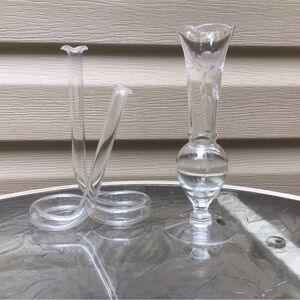 Vintage ‘50’s Tubular Glass Double  & 80’s Etched Bud Vases